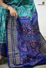 Load image into Gallery viewer, Handloom drape view of Neelambari — authentic Sambalpuri cotton saree in teal and blue, Pasapali Bhulia weave