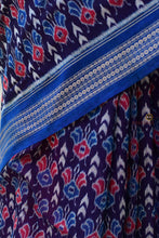 Load image into Gallery viewer, Neelima GI certified Sambalpuri cotton saree in navy blue — overhead hero view of complete 5.40 metre drape