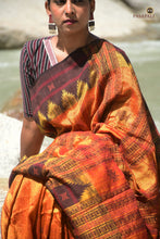 Load image into Gallery viewer, Nishavana Kotpad handloom saree folded — golden and brown natural dye tones, GI certified Kotpad textile, Pasapali