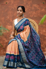 Load image into Gallery viewer, Lotus and Rudraksha motif detail on Padmavati — Sambalpuri double ikat cotton saree with Bandhakala technique by Pasapali