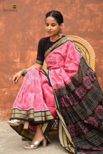 Load image into Gallery viewer, Parijata GI certified Sambalpuri handloom saree hero view — pink mercerized cotton Bandha, diamond body, Pasapali