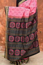 Load image into Gallery viewer, Parijata mercerized cotton Sambalpuri saree texture close-up — Bandha double ikat weave, warp 120 weft 120, Pasapali Odisha