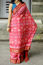 Load image into Gallery viewer, Grama Rekha - Mercerized Cotton Sambalpuri Saree with Tribal Hut Motif & Rudraksha Border
