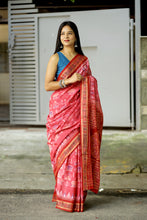 Load image into Gallery viewer, Grama Rekha - Mercerized Cotton Sambalpuri Saree with Tribal Hut Motif & Rudraksha Border