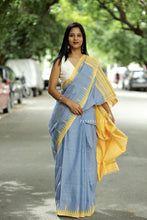 Load image into Gallery viewer, Neelprabha - Pastel Blue Cotton Phoda Kumbha Sambalpuri Saree with Temple and Fish Motifs – Pasapali