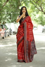Load image into Gallery viewer, Rudrarekha - Dark Red Cotton Sambalpuri Saree with Tribal and Multicolor Bandha Motifs