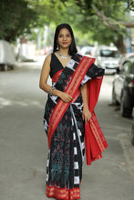 Load image into Gallery viewer, Mercerized Cotton Sambalpuri Saree Mayura Yugala Black - Pasapali