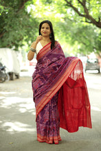 Load image into Gallery viewer, Purple Sambalpuri cotton saree with intricate elephant and tree motifs and elegant red border – Pasapali