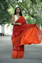Load image into Gallery viewer, Mercerized Cotton Sambalpuri Saree Lakshmi Paduka Red & Orange - Pasapali