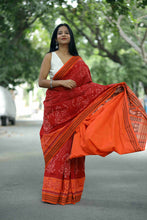 Load image into Gallery viewer, Mercerized Cotton Sambalpuri Saree Lakshmi Paduka Red & Orange - Pasapali