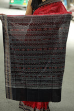 Load image into Gallery viewer, Auspicious red handloom saree featuring Laxmi Yantra and Rudraksh motifs by Pasapali
