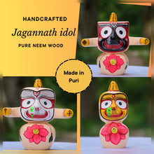 Load image into Gallery viewer, Lord Jagannath Idol, Lord Balabhadra Idol, Devi Subhadra Idol, and the powerful Sudarshan Chakra