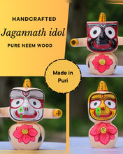 Load image into Gallery viewer, Lord Jagannath Idol, Lord Balabhadra Idol, Devi Subhadra Idol, and the powerful Sudarshan Chakra