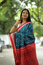 Load image into Gallery viewer, Tribal Tara – The Teal Heritage Saree sambalpuri saree