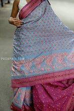 Load image into Gallery viewer, NeelPriya - Light Sky Blue Mercerized Cotton Sambalpuri Saree with Fish & Shankh Motifs