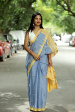 Load image into Gallery viewer, Neelprabha - Pastel Blue Cotton Phoda Kumbha Sambalpuri Saree with Temple and Fish Motifs – Pasapali