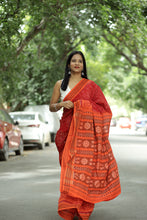 Load image into Gallery viewer, Mercerized Cotton Sambalpuri Saree Gaja Bandha Red & Orange - Pasapali