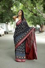 Load image into Gallery viewer, Mercerized Cotton Sambalpuri Saree | Black Mayura Pankh - Pasapali