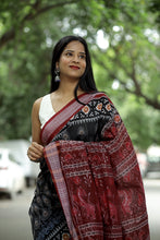 Load image into Gallery viewer, Mercerized Cotton Sambalpuri Saree | Black Mayura Pankh - Pasapali
