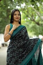 Load image into Gallery viewer, Black Mercerized Cotton Sambalpuri Saree with Geometric Floral Ikat – Pasapali