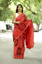 Load image into Gallery viewer, Orange & Maroon Sambalpuri Cotton Saree | Circular Flower Ikat – Pasapali