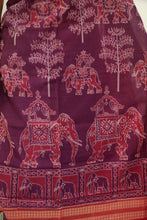 Load image into Gallery viewer, Traditional Sambalpuri handloom saree in deep purple with artistic elephant and tree designs – Pasapali