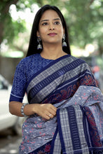 Load image into Gallery viewer, Neel Matsya - Sambalpuri Saree with Silver Fish & Floral Motifs