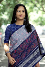 Load image into Gallery viewer, Neel Matsya - Sambalpuri Saree with Silver Fish & Floral Motifs