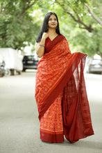 Load image into Gallery viewer, Agni Tribal - Mercerized Cotton Sambalpuri Saree with Tribal Motifs & Maroon Border