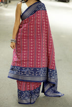 Load image into Gallery viewer, Leher - Mercerized Cotton Sambalpuri Saree with Lehri Wave & Bird Motifs