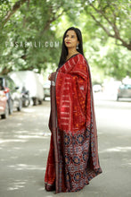 Load image into Gallery viewer, Rudrarekha - Dark Red Cotton Sambalpuri Saree with Tribal and Multicolor Bandha Motifs