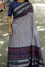 Load image into Gallery viewer, Neel Matsya - Sambalpuri Saree with Silver Fish & Floral Motifs