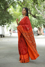Load image into Gallery viewer, Mercerized Cotton Sambalpuri Saree Gaja Bandha Red & Orange - Pasapali