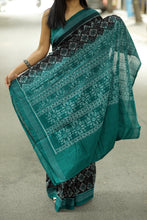 Load image into Gallery viewer, Black Mercerized Cotton Sambalpuri Saree with Geometric Floral Ikat – Pasapali