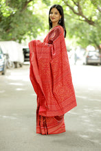 Load image into Gallery viewer, Orange & Maroon Sambalpuri Cotton Saree | Circular Flower Ikat – Pasapali