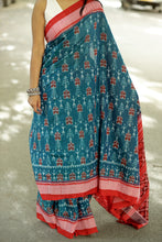 Load image into Gallery viewer, Tribal Tara – The Teal Heritage Saree sambalpuri saree