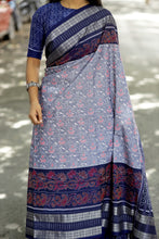 Load image into Gallery viewer, Neel Matsya - Sambalpuri Saree with Silver Fish & Floral Motifs