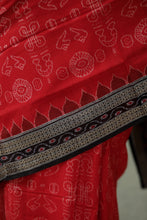Load image into Gallery viewer, Divine red Sambalpuri saree with intricate Laxmi Yantra patterns and traditional Ikat pallu