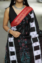 Load image into Gallery viewer, Mercerized Cotton Sambalpuri Saree Mayura Yugala Black - Pasapali