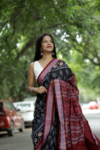 Load image into Gallery viewer, Mercerized Cotton Sambalpuri Saree | Black Mayura Pankh - Pasapali