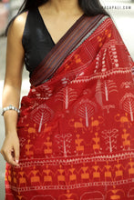 Load image into Gallery viewer, Rudrarekha - Dark Red Cotton Sambalpuri Saree with Tribal and Multicolor Bandha Motifs