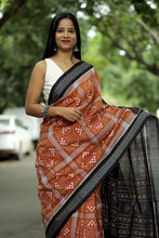 Load image into Gallery viewer, Rust Pasapalli Sambalpuri Saree Floral Ikat Grid - Pasapali