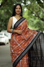 Load image into Gallery viewer, Rust Pasapalli Sambalpuri Saree Floral Ikat Grid - Pasapali