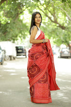 Load image into Gallery viewer, Orange & Maroon Sambalpuri Cotton Saree | Circular Flower Ikat – Pasapali