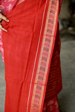 Load image into Gallery viewer, Grama Rekha - Mercerized Cotton Sambalpuri Saree with Tribal Hut Motif & Rudraksha Border