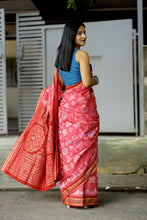 Load image into Gallery viewer, Grama Rekha - Mercerized Cotton Sambalpuri Saree with Tribal Hut Motif & Rudraksha Border