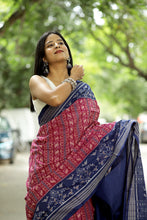 Load image into Gallery viewer, Leher - Mercerized Cotton Sambalpuri Saree with Lehri Wave & Bird Motifs
