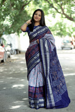 Load image into Gallery viewer, Neel Matsya - Sambalpuri Saree with Silver Fish & Floral Motifs