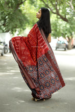 Load image into Gallery viewer, Rudrarekha - Dark Red Cotton Sambalpuri Saree with Tribal and Multicolor Bandha Motifs