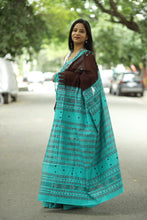 Load image into Gallery viewer, Teal Tara - Cotton Phoda Kumbha Sambalpuri Saree with Fish & Flower Ikat Pallu